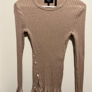 Theory Women's Ribbed Beige Long Sleeve Top Wool Size S